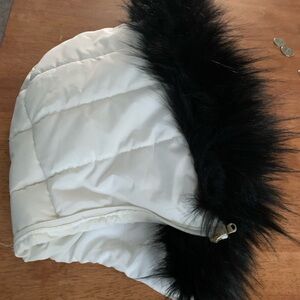 Hood For White Puffer with Black Faux Fur Trim
